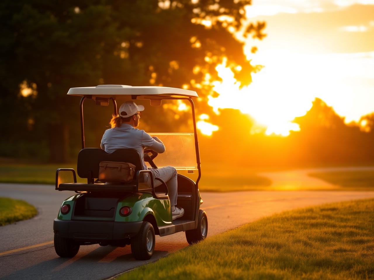 Golf cart at sunset