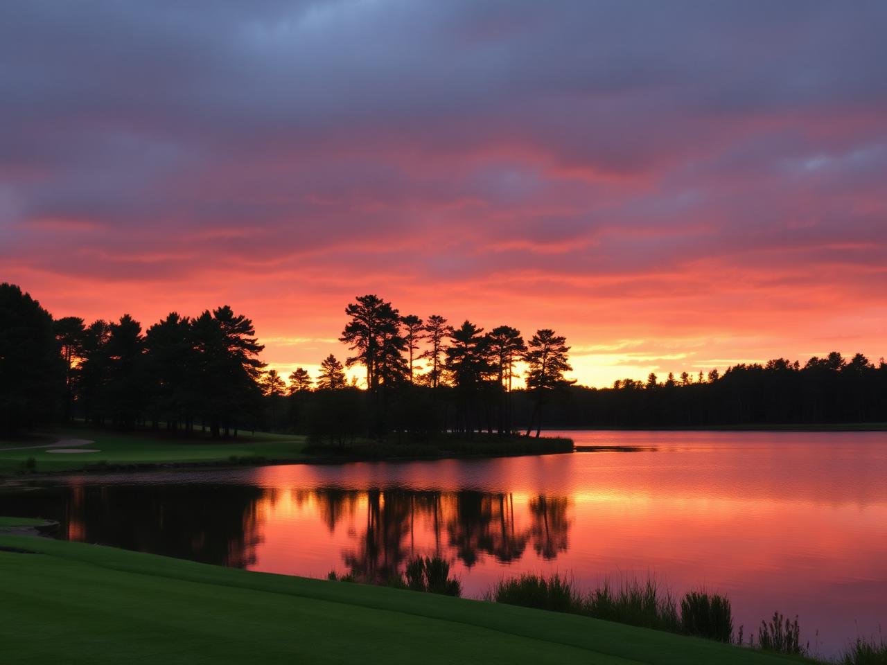 Lake reflecting sunset